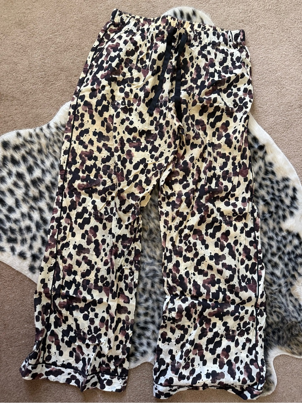 Leopard Print Lounge Pants - Cream/Brown